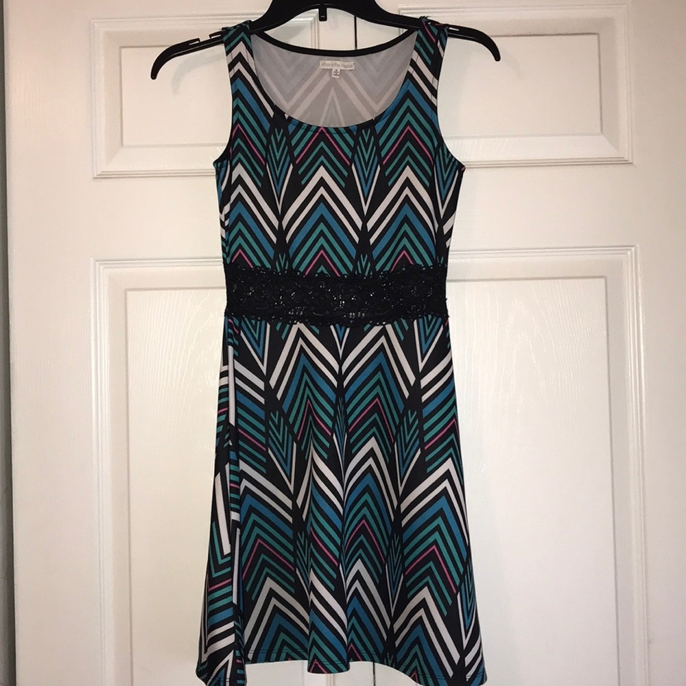 Striped dress with sheer lace belt